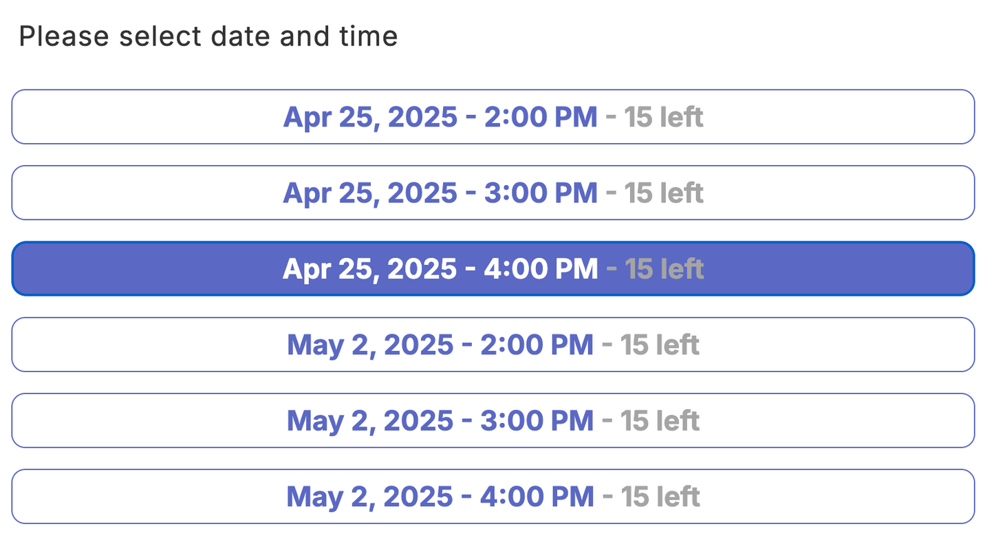 Sesami SDK List View Booking Experience
